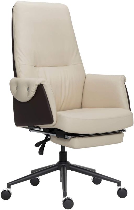 Photo 2 of Leather Executive Chair Adjustable Reclining Swivel Office Desk Chair with Hidden Footrest Padded Armrest 350lbs Load-Bearing Strong Iron Frame Ergonomic High Back Master Computer Desk Chair – Beige