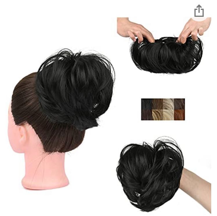 Photo 1 of GIRLSHOW Tousled Donut Updo Hair Scrunchies Synthetic Straight Elastic Hair Bun Extensions Hairpieces for Women Girls Jet Black 120 141 Ounce