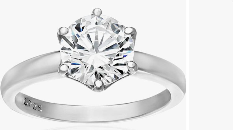 Photo 1 of Amazon Collection Platinum or Gold Plated Sterling Silver Round cut Solitaire ring made with Swarovski Zirconia size 5