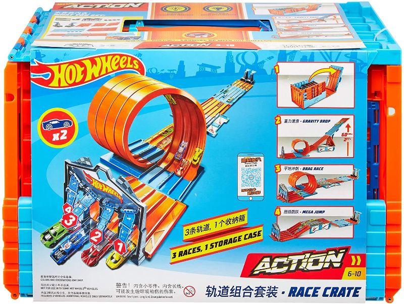 Photo 1 of Hot Wheels Race Crate with 3 Stunts in 1 Set Portable Storage Ages 6 to 10 [Amazon Exclusive]
