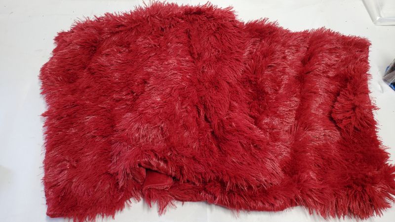 Photo 2 of JAUXIO Set of 2 Long Faux Fur Soild Decorative Pillowcase Fluffy Throw Pillow Cover Velvet Shaggy Plush Cushion Case for Couch (Burgundy, 20"X20")
