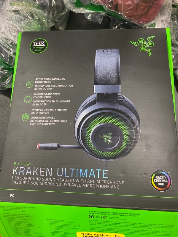 Photo 3 of Razer Kraken Ultimate RGB USB Gaming Headset: THX 7.1 Spatial Surround Sound - Chroma RGB Lighting - Retractable Active Noise Cancelling Mic - Aluminum & Steel Frame - for PC - Classic Black
