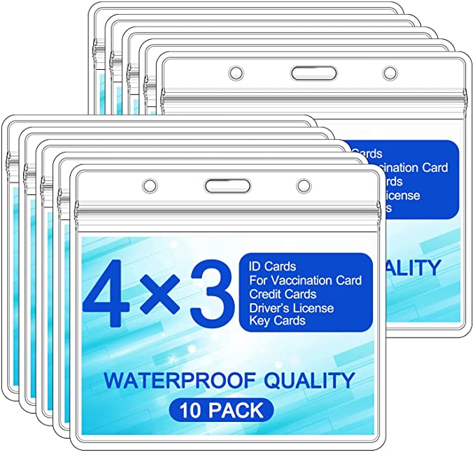 Photo 1 of 3 Pack 5Pcs Card Protector 3x4 Waterproof Plastic Badge Holders Card Protector Id Badge Holder Name Tag Badge Cards Holder Resealable Zip AND 10 Pack CDC Vaccination Card Protector 4 X 3Waterproof ID Card Name Tag Badge Cards Holder Clear Vinyl Plastic Sl