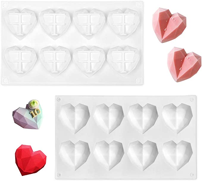 Photo 1 of 2PC LOT
2 PCS LargeSmall Size Diamond Heart Mold 3D Heart Shape Chocolate Mold Cake Pop Mold Nonstick Silicone Mold Suitable for Making Mousse Cake Chocolate Jello Pastry Brownie Ice Cube

2 PCS 8Cups Diamond Heart Mold 3D Heart Shape Silicone Mold for ca