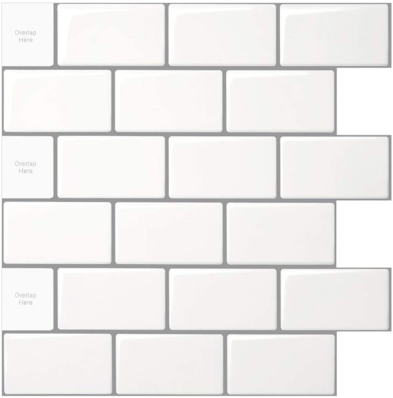 Photo 1 of 10-Sheet Peel and Stick Tile for Kitchen Backsplash, 12x12 inches Off White Subway Tile with Grey Grout