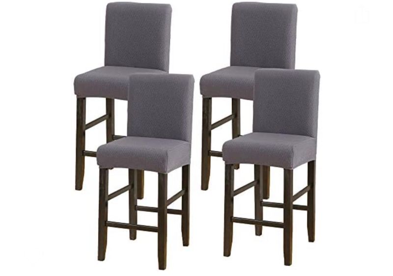 Photo 1 of CCTFS Bar Stool Chair Covers Water Repellent Stretch Spandex Furniture Seat Protector Chair Slipcovers for Bar Stool Cafe Height Side Chairs GreySet of 4