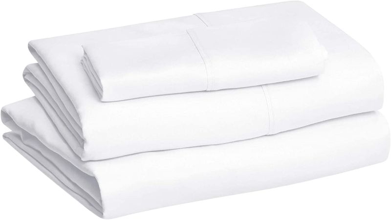 Photo 1 of Amazon Basics Lightweight Super Soft Easy Care Microfiber Sheet Set with 14" Deep Pockets, Twin, Bright White