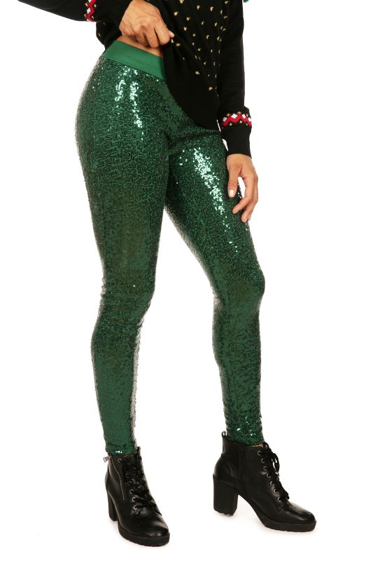 Photo 1 of Dark Green Sequin Leggings, Size S