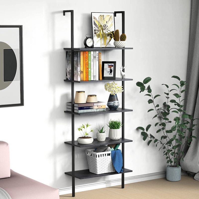Photo 1 of Ladder Bookshelf UVII Industrial 5Tier Bookshelf with Metal Frame Black 