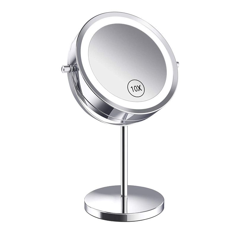 Photo 1 of Benbilry Lighted Makeup Mirror, 7 Inch Magnifying LED Vanity Mirror with Lights 1X/10X Magnification Double Sided, Battery Operated 360 Degree Rotation Cordless Cosmetic Mirror Light Up Mirror