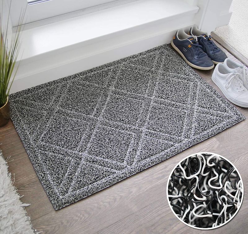 Photo 1 of BrigHaus Large Outdoor Indoor Door Mat | Non-Slip Heavy Duty Front Welcome Doormat Rug, Outside Patio, Inside Entry Way, Catches Dirt Dust Snow & Mud - Black/White (24" x 35")