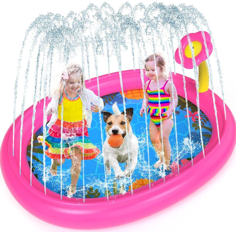 Photo 1 of Kids Splash Pad, 68 Inch Large Water Sprinkler Splash Pad for Kids Dogs, 3 in 1 Inflatable Flower Sprinkler Play Mat Wading Pool for Toddlers Babies, Summer Outdoor Water Toys for Boys Girls