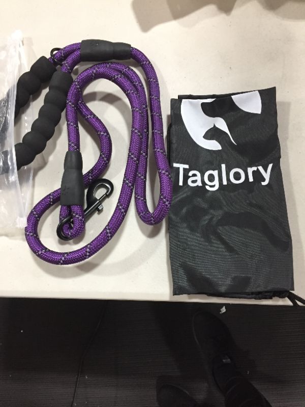 Photo 2 of Taglory Rope Dog Leash 5 FT with Comfortable Padded Handle, Highly Reflective Threads Strong Dog Leash for Medium and Large Dogs, Purple
