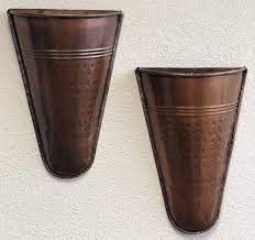 Photo 1 of KINDWER Grecian Wall Planters, 13x7x4 / 12x6x3.5, Copper, 2 Piece
