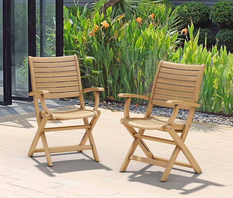 Photo 1 of Amazonia Dublin 2-Piece Folding Armchairs | Certified Teak | Ideal for Outdoors and Indoors, with ARMS
