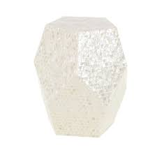 Photo 1 of Decmode Natural Wood and Shell Pentagon Faceted Accent Table