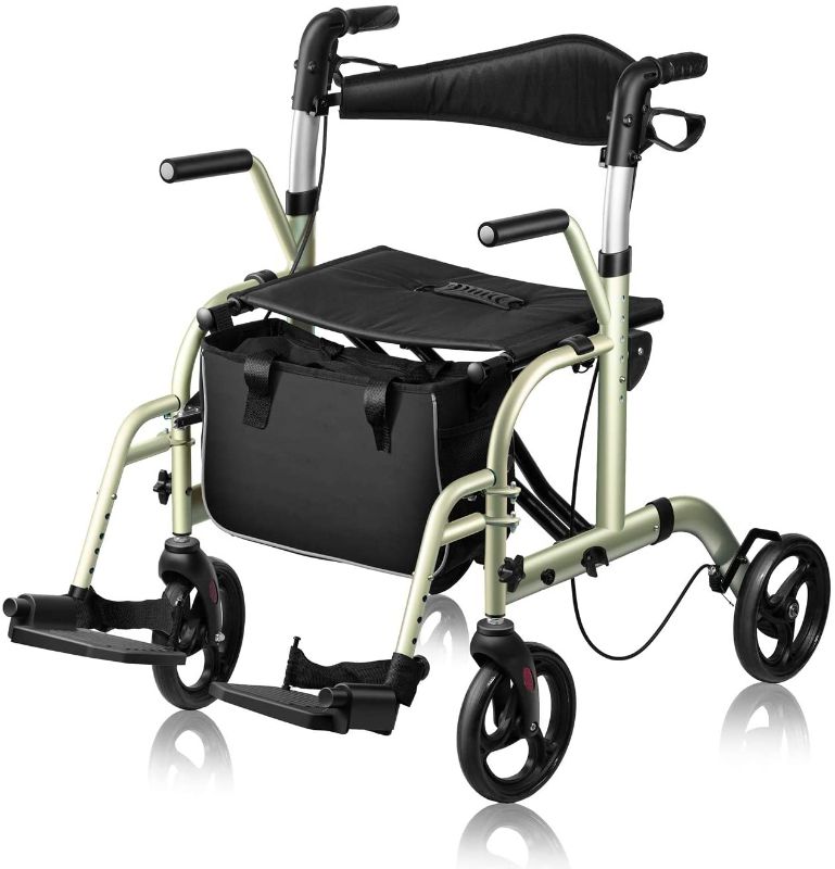 Photo 1 of WINLOVE 2 in 1 Rollator Walker Wheelchair for Seniors and Adults Transportation Foldable Compact Stable Lightweight Alumium with Backrest Rolling (Champagne)