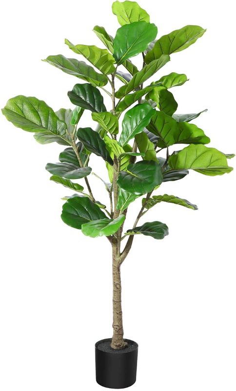 Photo 1 of Fopamtri Artificial Fiddle Leaf Fig Tree 4.3 Feet Feaux Ficus Lyrata Plant with 44 Leaves Faux Plant for Indoor Outdoor Fake Plants in Pot for Home Office Perfect Housewarming Gift