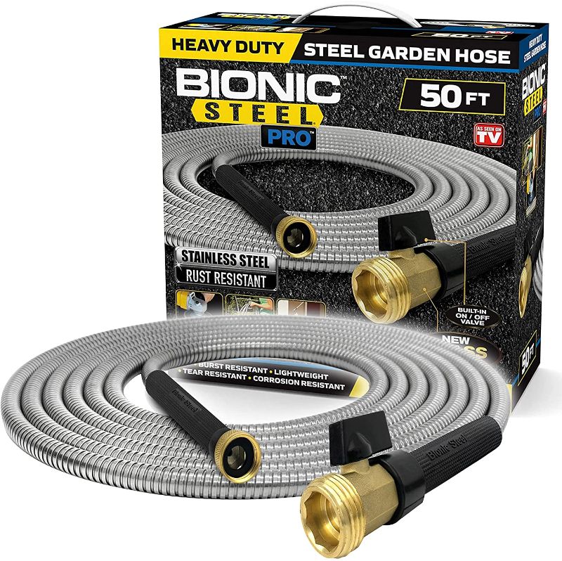 Photo 1 of Bionic Steel PRO Garden Hose - 304 Stainless Steel Metal 50 Foot Garden Hose – Heavy Duty Lightweight, Kink-Free, and Stronger Than Ever with Brass Fittings and On/Off Valve – 2021 Model
