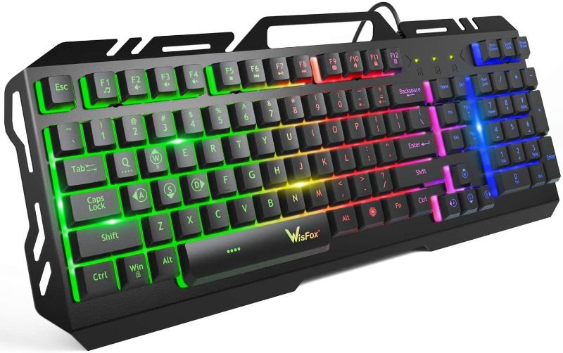 Photo 1 of Gaming Keyboard, WisFox Colorful Rainbow LED Backlit Wired Computer Gaming Keyboard with 104 Keys, USB Wired Keyboard and Spill-Resistant for Windows PC...
