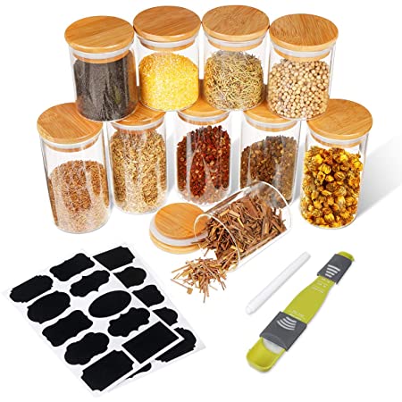 Photo 1 of 10 oz Glass Jars with Bamboo Lids , Borosilicate Glass Airtight Canisters sets, Glass Food Storage Container, Pantry Organization and Storage Jars, Kitchen Canisters Sets, Spice Jars, Flour Containers of 15
