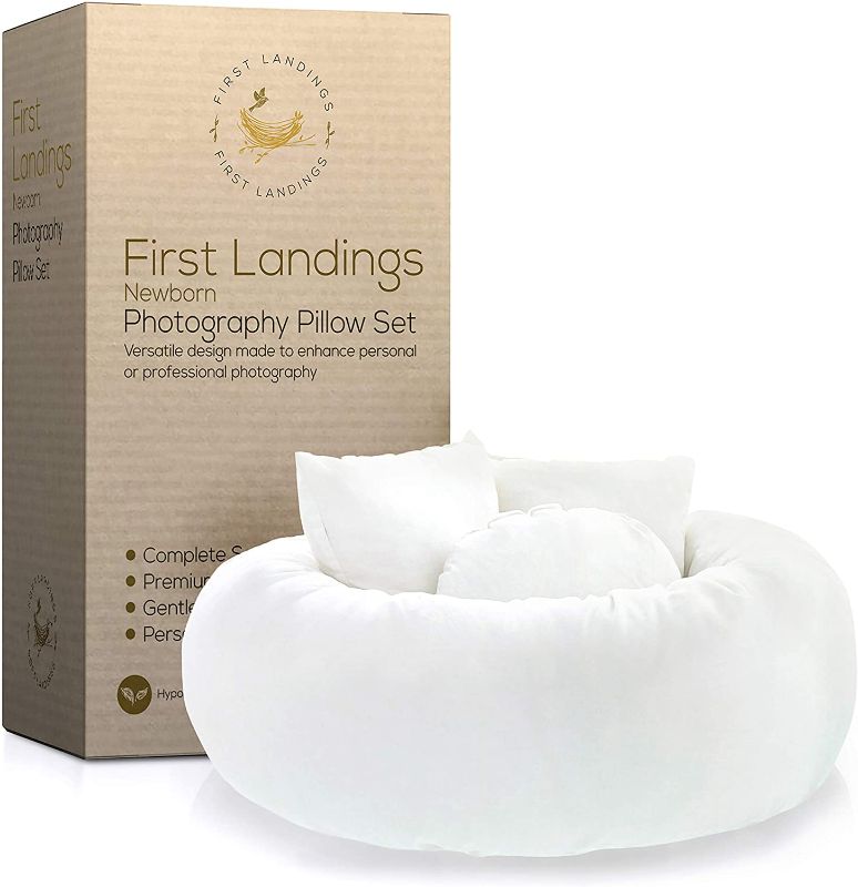 Photo 1 of First Landings Newborn Photography Props | Photo Donut Prop and 3 Posing Pillows | Baby Photography Props for Boy or Girl | Baby Photoshoot Props | Baby Photo Props | Photography Props for Newborns