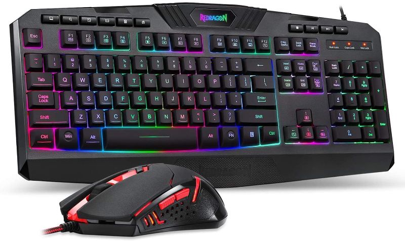 Photo 1 of Redragon S101 Wired Gaming Keyboard and Mouse Combo RGB Backlit Gaming Keyboard with Multimedia Keys Wrist Rest and Red Backlit Gaming Mouse 3200 DPI for Windows PC Gamers (Black)