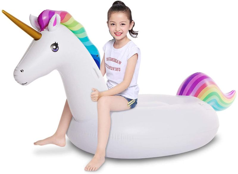 Photo 1 of Jasonwell Inflatable Unicorn Pool Float Floatie Ride On with Fast Valves Large Rideable Blow Up Summer Beach Swimming Pool Party Lounge Raft Decorations Toys Kids Adults