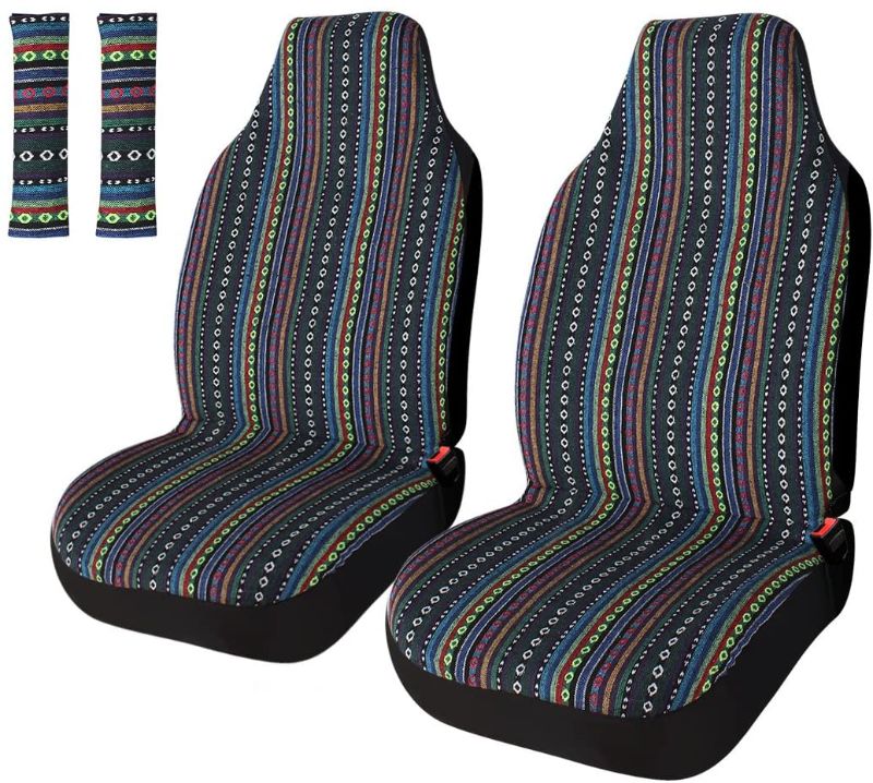 Photo 1 of Copap Universal Stripe Colorful 4pc Front Seat Covers Saddle Blanket Baja Bucket Seat Cover with Seat-Belt Pad Protectors for Car, Truck & SUV