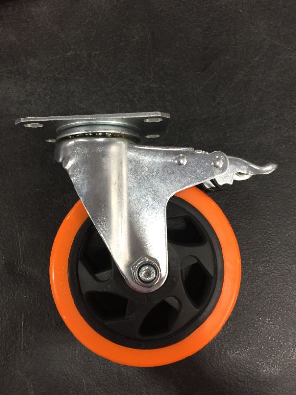 Photo 1 of D&L 5 Inch Plate Casters Wheels 1800lbs Heavy Duty Casters with Brake Polyurethane Dual Locking Casters Set of 4 Orange DL-I5-001