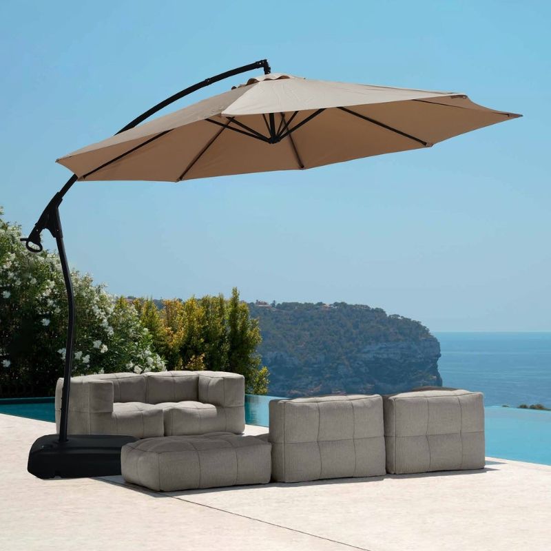 Photo 1 of 11ft Outdoor Cantilever Patio Umbrella with Base - Khaki