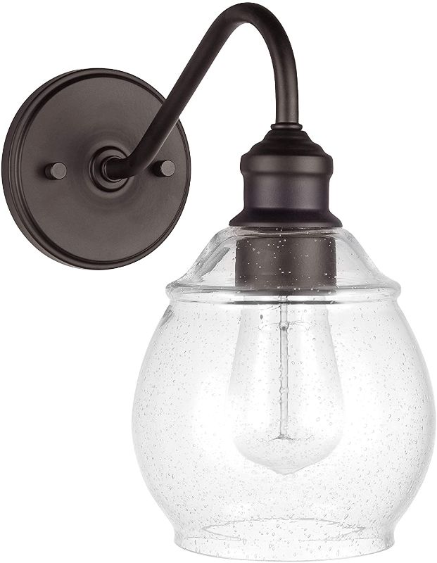 Photo 1 of Amazon Brand – Stone & Beam Metal Vanity Light Wall Sconce with Seeded Glass Shade, Vintage Edison Bulb Included, 10.75"H, Dark Bronze