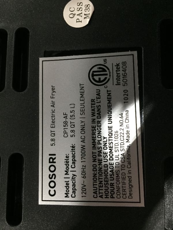 Photo 2 of Cosori Air Fryer,Max XL 5.8 Quart,1700-Watt Electric Hot Air Fryers Oven