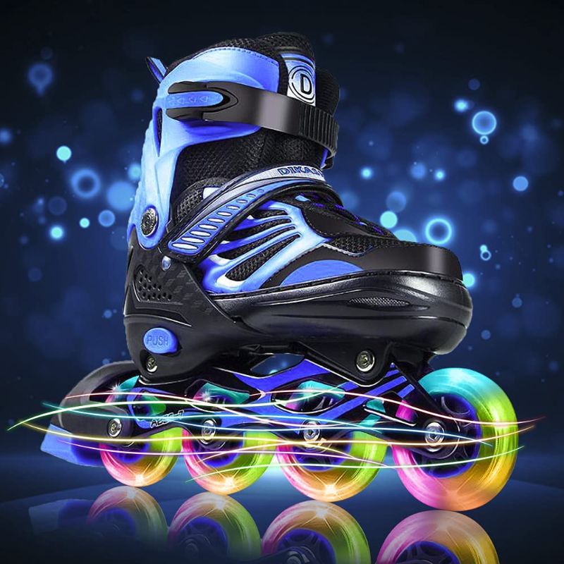 Photo 1 of Inline skates with illuminated wheels, adjustable size, for adults, women, men, children, girls and boys Size Large 6-8M