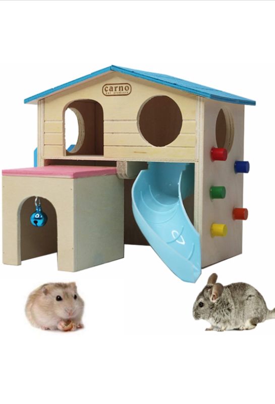 Photo 1 of kathson Pet Small Animal Hideout Hamster House with Funny Climbing Ladder Slide Wooden Hut Play Toys Chews for Small Animals Like Dwarf Hamster and Mouse