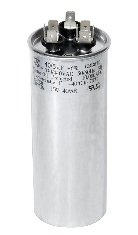 Photo 1 of PowerWell 40 + 5 MFD uf 370 VAC or 440 Volt Dual Run Round Capacitor PW-40/5/R for Condenser Straight Cool or Heat Pump Air Conditioner 40/5 Micro Farad
