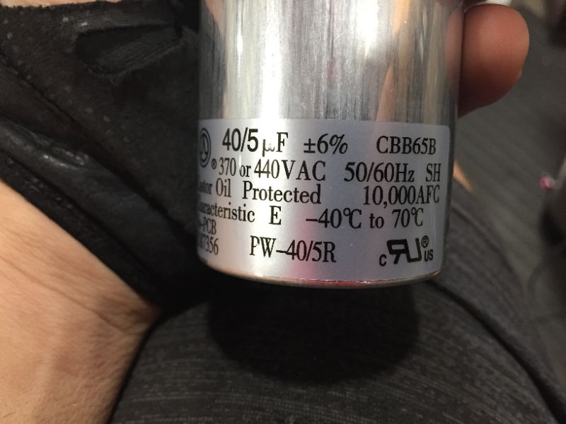 Photo 2 of PowerWell 40 + 5 MFD uf 370 VAC or 440 Volt Dual Run Round Capacitor PW-40/5/R for Condenser Straight Cool or Heat Pump Air Conditioner 40/5 Micro Farad