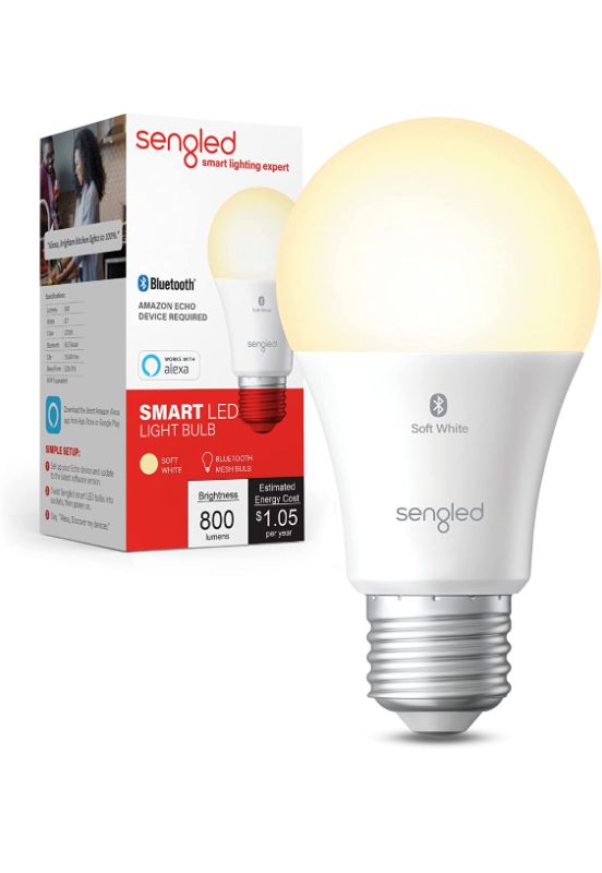 Photo 1 of Sengled Smart Bulb Alexa Light Bulb Bluetooth Mesh Smart Light Bulbs That Work with Alexa Only A19 Dimmable LED Bulb E26 60W Equivalent Soft White 800LM Certified for Humans Device 1 Pack