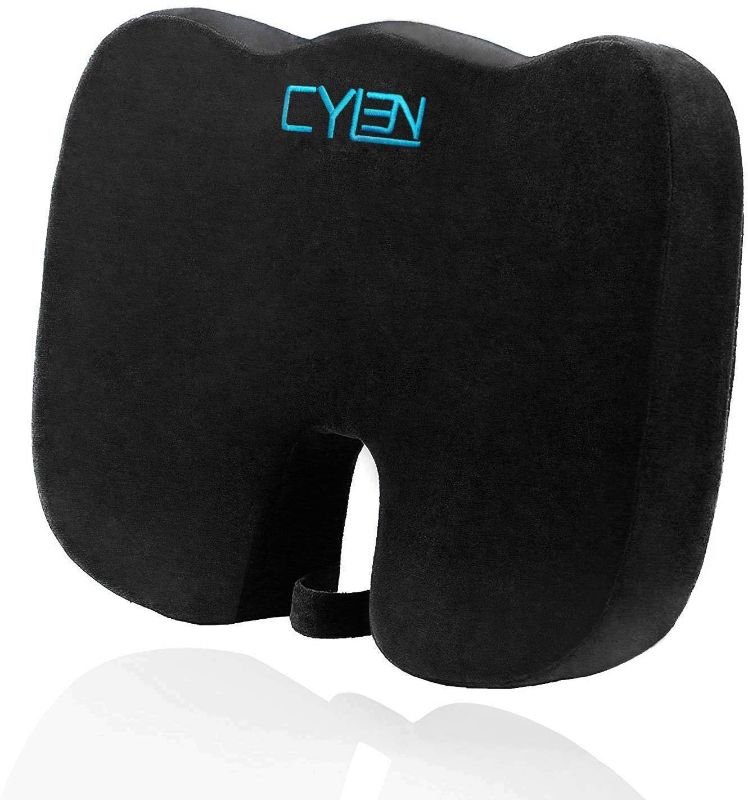 Photo 1 of CYLEN HomeMemory Foam Bamboo Charcoal Infused Ventilated Orthopedic Seat Cushion for Car and Wheelchair Washable Breathable Cover Black