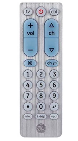 Photo 1 of GE Big Button Universal Remote Control for Samsung Vizio Lg Sony Sharp Roku Apple TV TCL Panasonic Smart TVs Streaming Players BluRay DVD 2Device Silver 33701