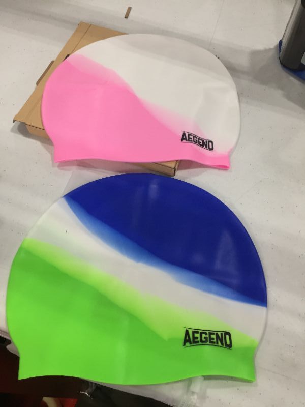 Photo 2 of Aegend 2 Pack Swim Cap for Age 212 Durable Silicone Swimming Cap for Kids Youths Comfortable Fit for Long Hair and Short Hair 6 Colors