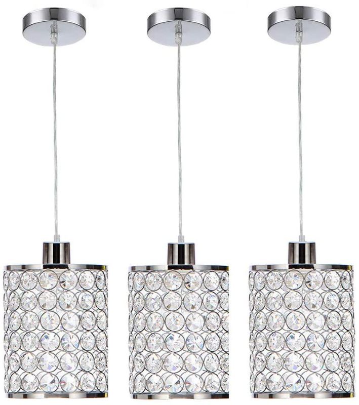 Photo 1 of Cuaulans 3 Pack Modern Chrome Crystal Ceiling Pendant Lighting Adjustable Pendant Light Fixture for Kitchen Dinning Room Bedroom