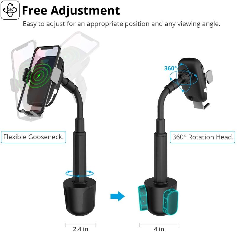 Photo 1 of AHK Wireless Car Charger Car Cup Holder AutoClamping 10W Fast Charging Phone Mount with Gooseneck Compatible for iPhone XsMax XXR88 Plus Samsung Galaxy Note 9 S9 S9 S8S8 S7S6etc