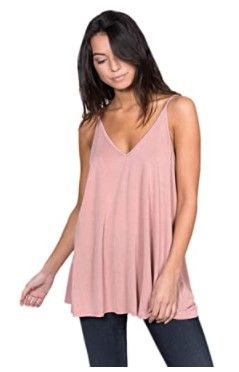 Photo 1 of Alexander David Womens Casual VNeck Cupro Spaghetti Strap Open Back Loose Fit Flowy Tunic Top Size Small