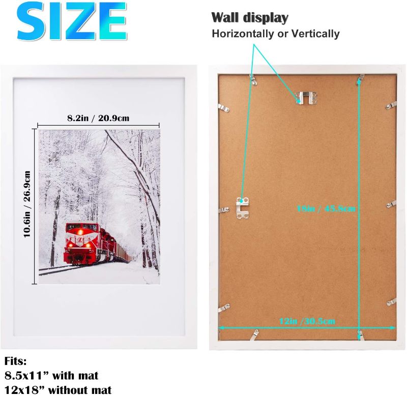 Photo 1 of Egofine 12x18 Solid Wood Picture Frames Matted for 8.5x11 - Acrylic Plexiglass Front for Wall Mounting Hanging Picture Frame Vertically or Horizontally, White