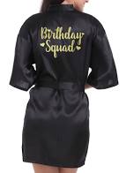 Photo 1 of Birthday Queen Squad Kimono Party Robes Women's Silky Short Bridesmaid Bride Satin Getting Ready Sleepwear with Gold Glitter, SIZE M
