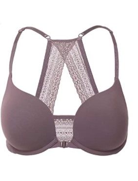 Photo 1 of DOBREVA Women's Racerback Front Closure Push Up Lace Bra Tshirt Padded Plunge Bra 34DD