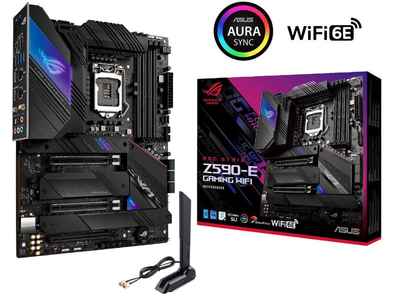 Photo 1 of ASUS ROG Strix Z590-E Gaming WiFi 6E LGA 1200 (Intel 11th/10th Gen) ATX Gaming Motherboard (PCIe 4.0, 14+2 Power Stages, DDR4 5333+, Dual Intel 2.5 Gb LAN, Bluetooth v5.2, 4 x M.2/NVMe SSD and AURA RGB Lighting)
