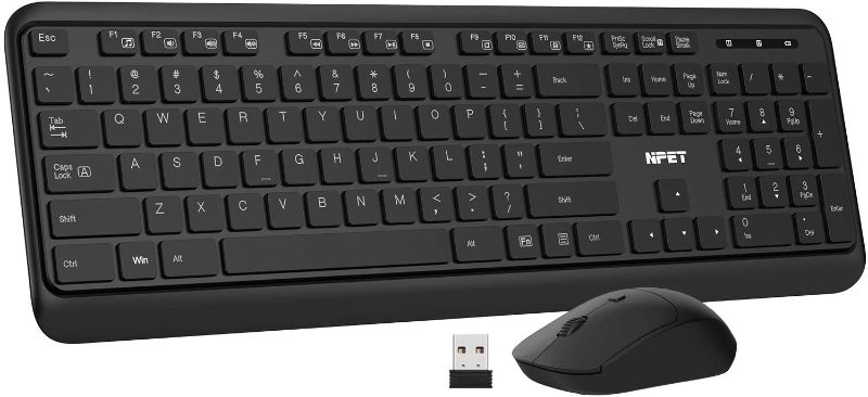 Photo 1 of NPET KM20 Wireless Keyboard and Mouse Combo, Wireless Mouse and Full-Sized 2.4GHz Computer Keyboard with Numeric Keypad Set Ultra-Thin Sleek Design, USB Nano Receiver in Mouse for Windows, PC, Laptop, DONGLE INCLUDED
