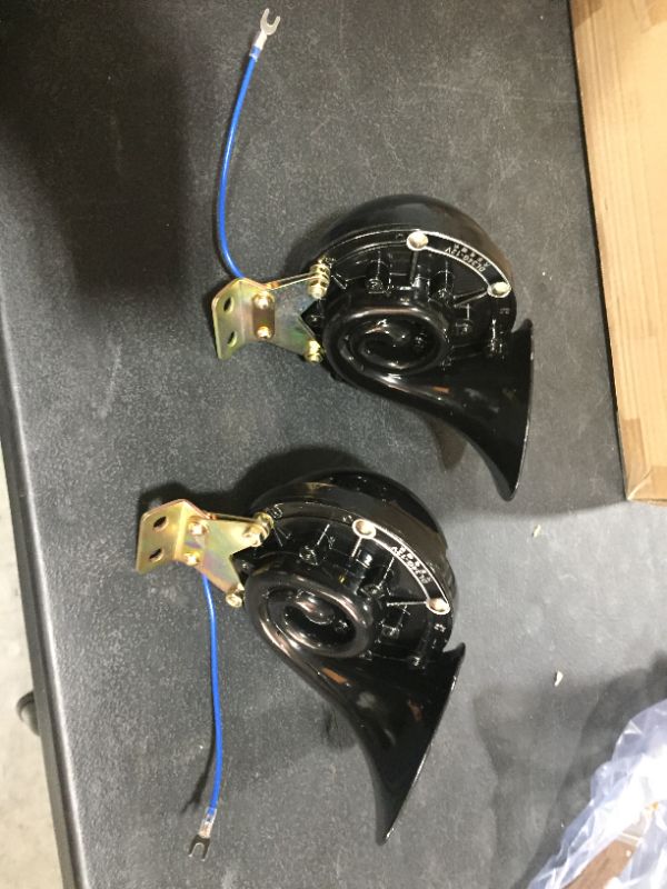 Photo 1 of 2 pack Train Horn, 12V Electric Air Horn Super Loud Waterproof Raging Sound Snail Horn for Trucks Cars Motorcycle Bikes Boats